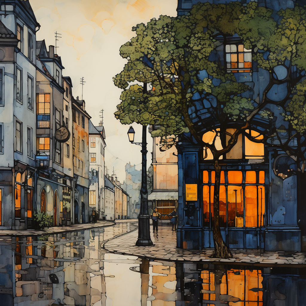 Угол улицы в дождь. Источник: kaoru-creation.com