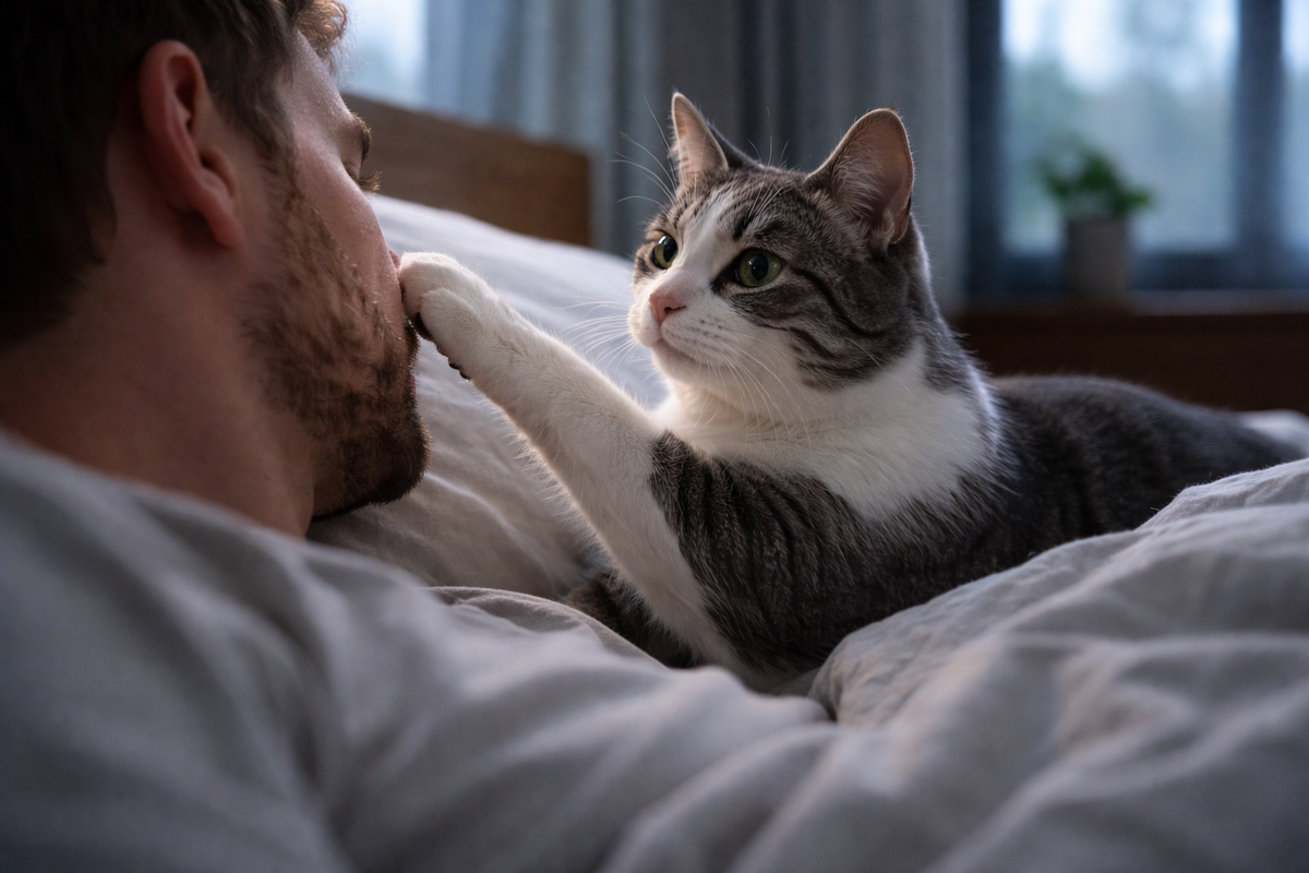 Кошка тянется к лицу там, где ответ человека приходит быстрее всего