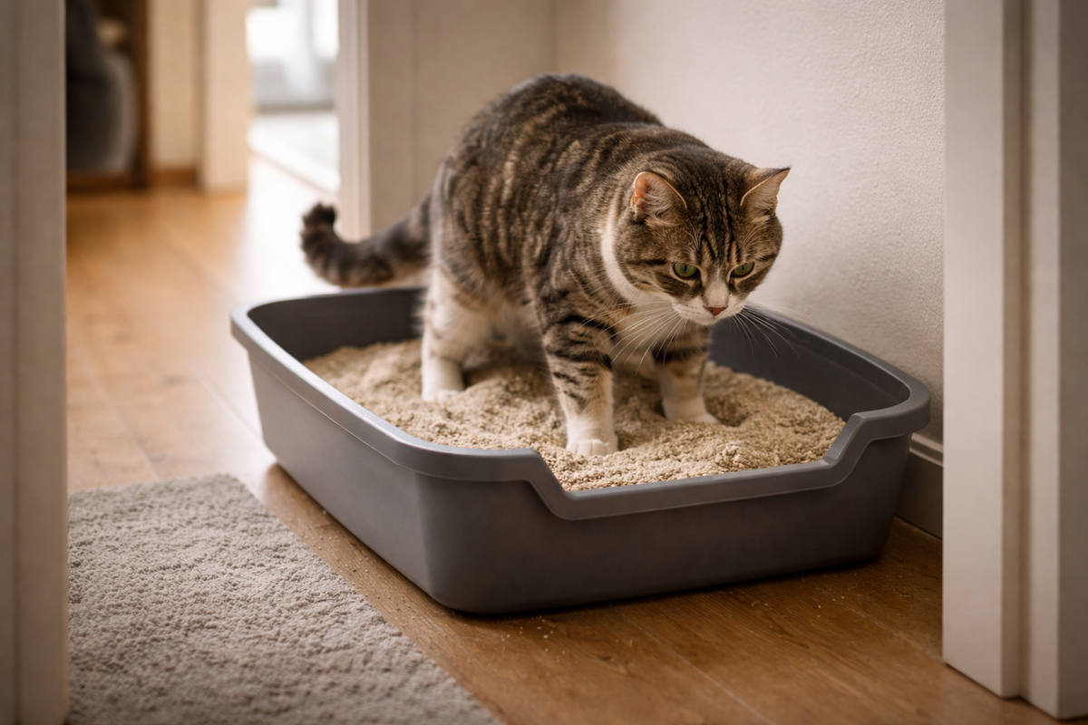 Иногда кошка просто долго устраивается, а иногда так показывает дискомфорт