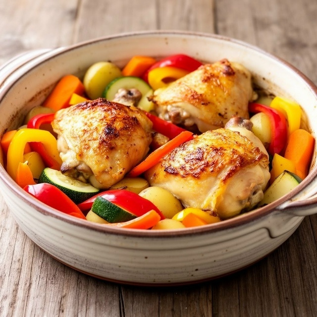 Запечённые овощи с курицей