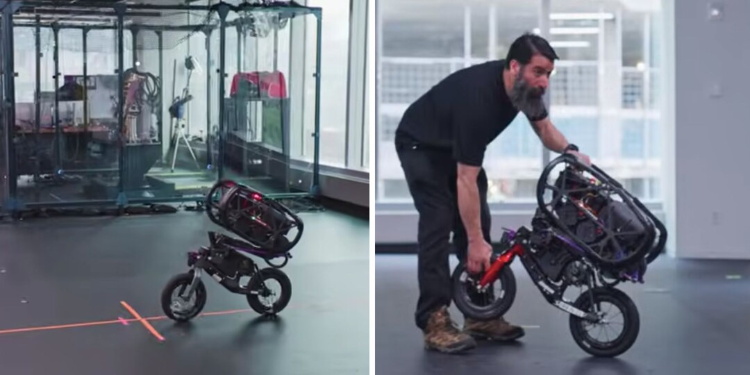 Ученые создали робота в стиле велосипеда, который передвигается на высокой скорости, преодолевая препятствия.