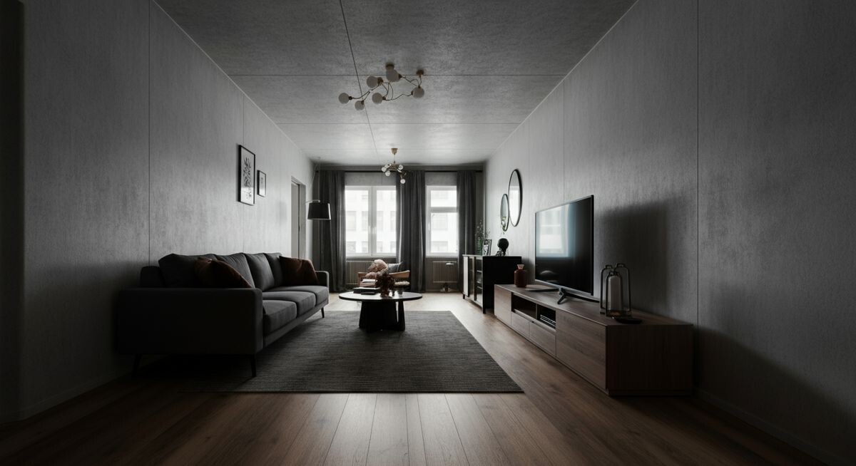 Мебель расставлена строго вдоль одной длинной стены