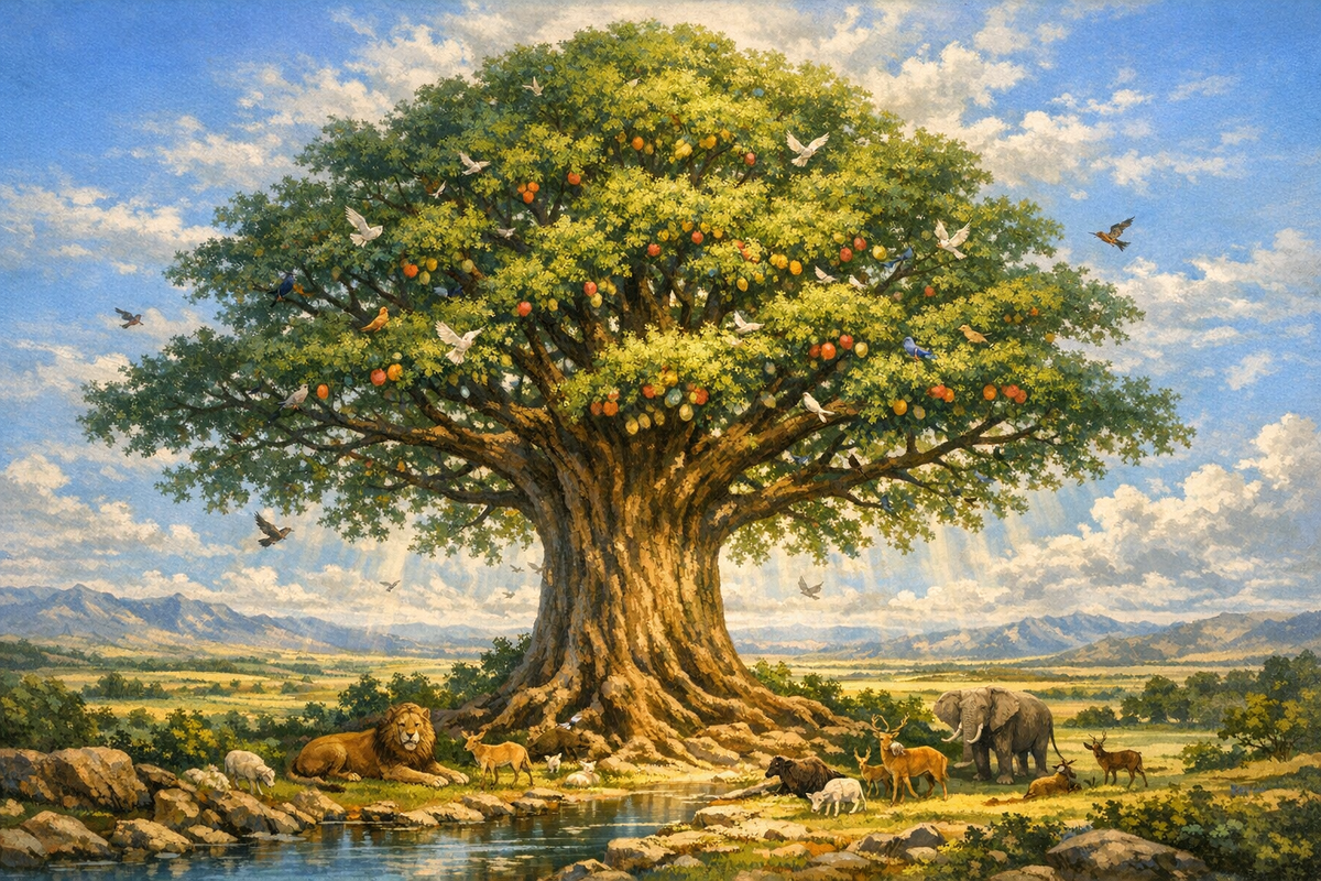 ......Большое было это дерево и крепкое, и высота его достигала до неба, и оно видимо было до краев всей земли