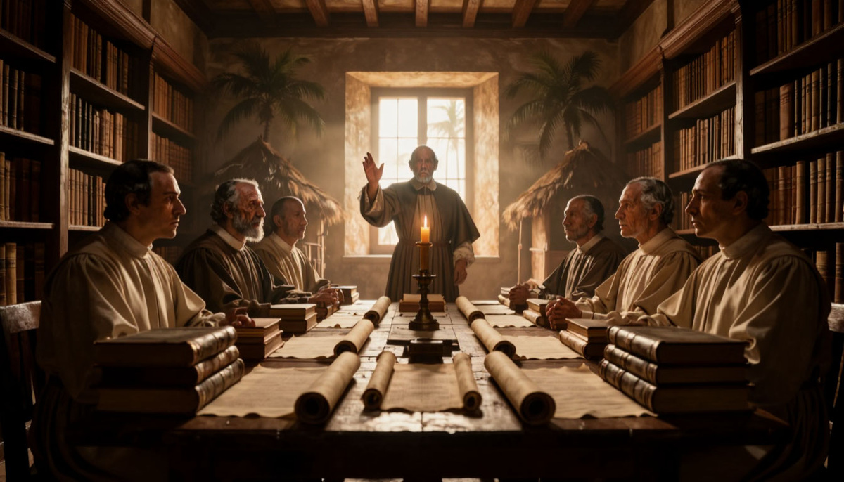 Сепульведа, книжный теоретик, уверен: индейцы – «естественные рабы». Лас Касас, видевший всё своими глазами, спорит до хрипоты. За спиной одного – библиотека, за другим – живая боль увиденного.