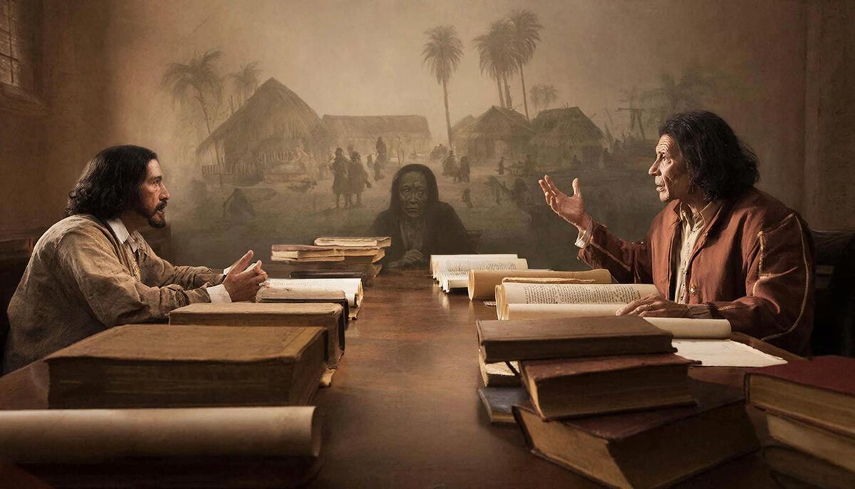 Сепульведа, книжный теоретик, уверен: индейцы – «естественные рабы». Лас Касас, видевший всё своими глазами, спорит до хрипоты. За спиной одного – библиотека, за другим – живая боль увиденного.