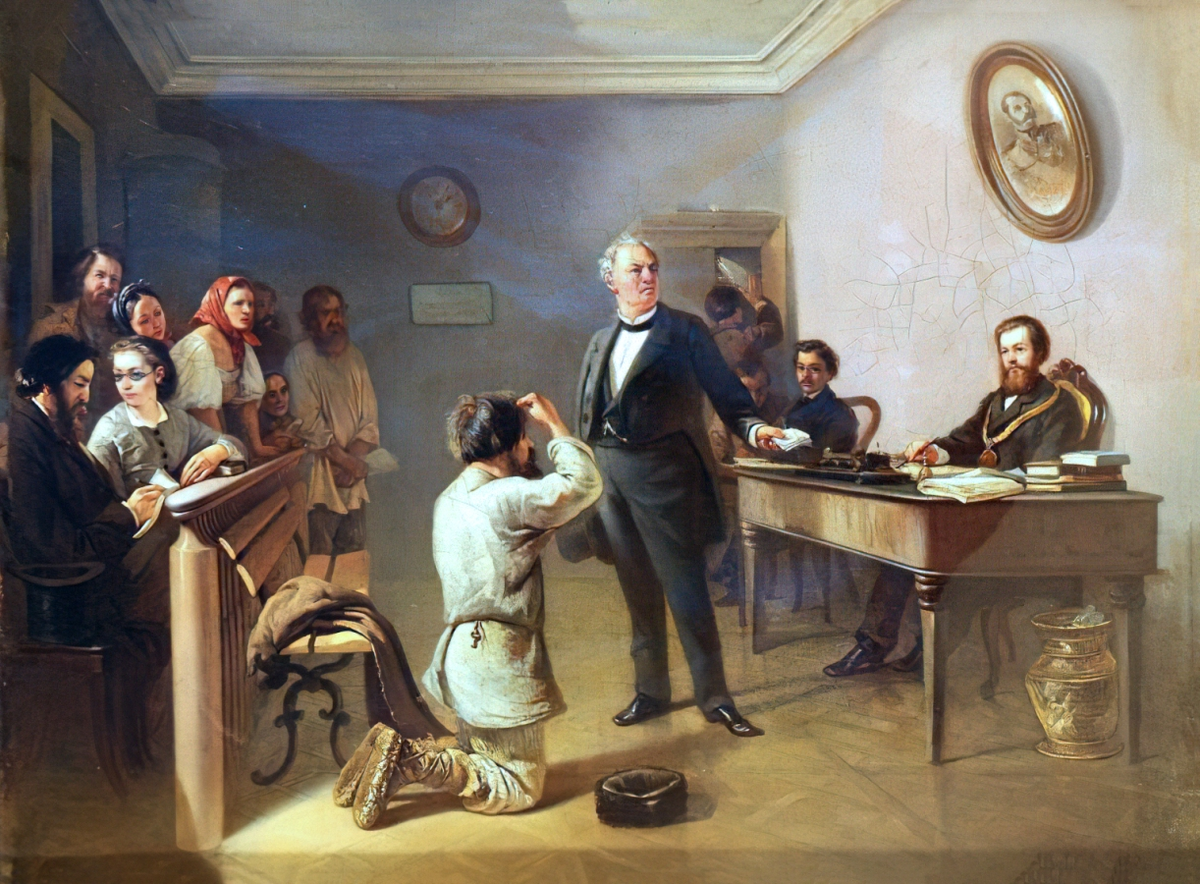 В суде. Художник Адриан Волков. 1867 год.