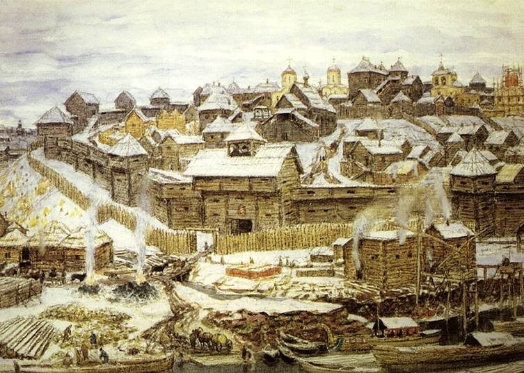 Московский Кремль при Иване Калите. Художник А.Васнецов. 1921 год.