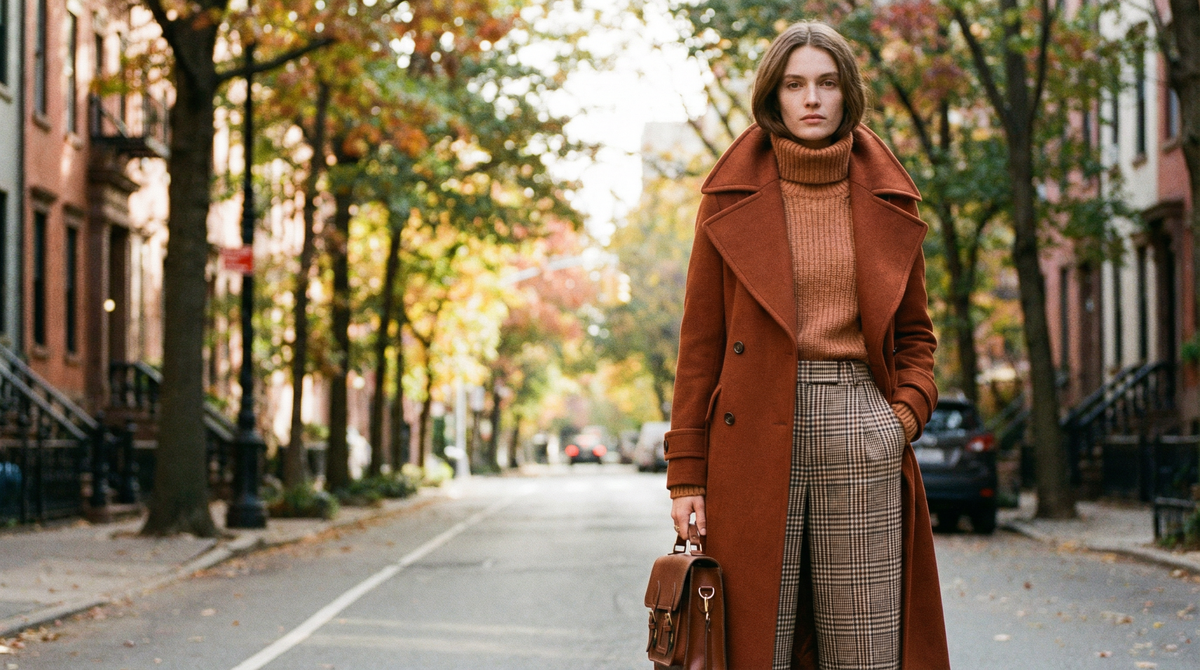 Силуэт из прошлого — в нынешнем прочтении. Пальто, берет, широкие брюки.