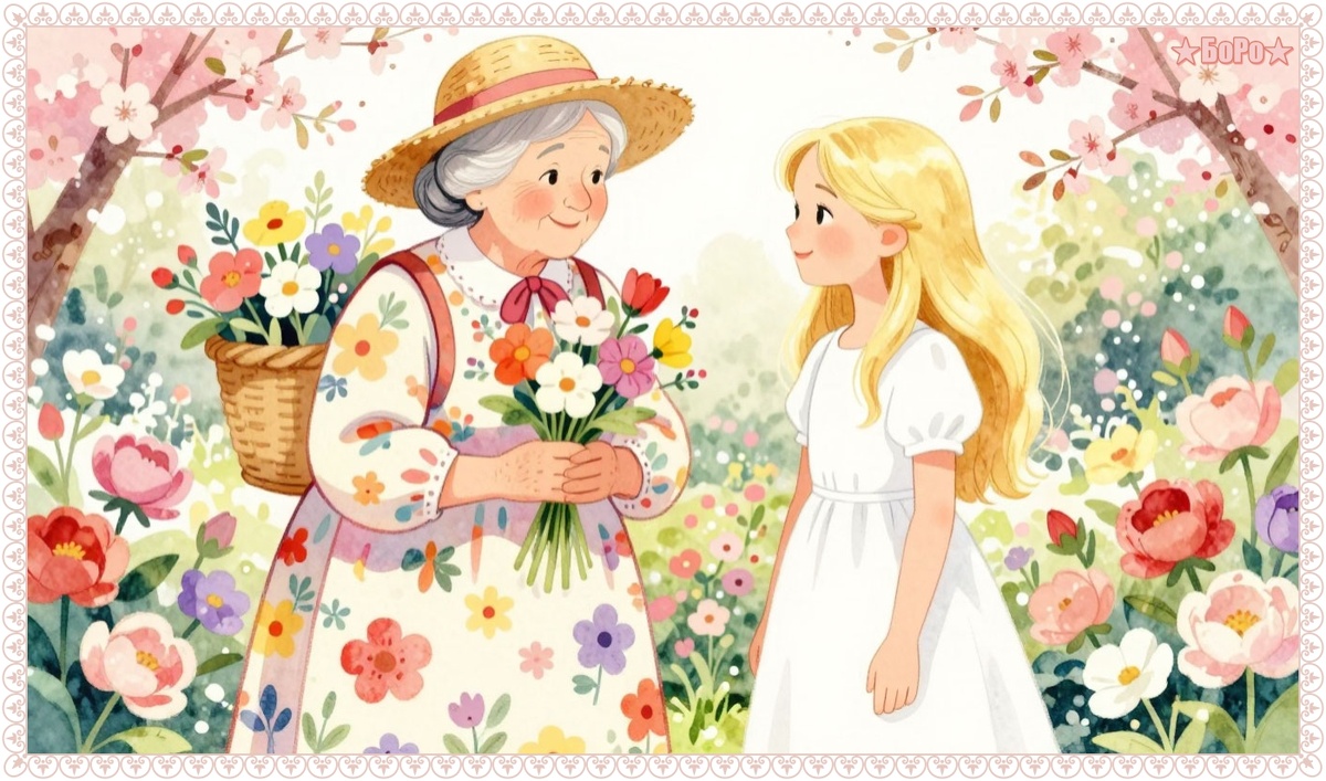 Встреча старушки и Герды.