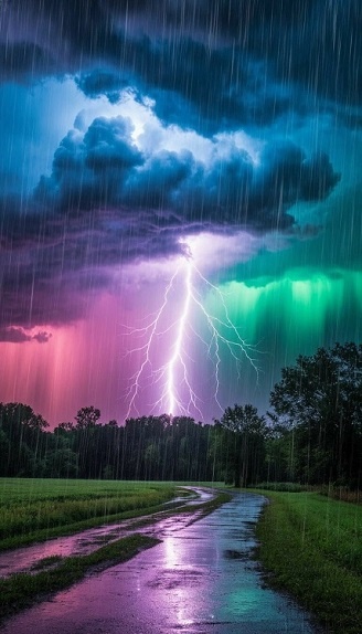 Ливень продолжал заливать пустое шоссе...