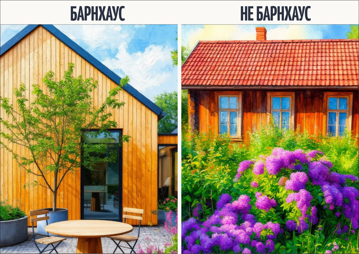 отличие домов и ландшафта  барнхауса от не барнхауса