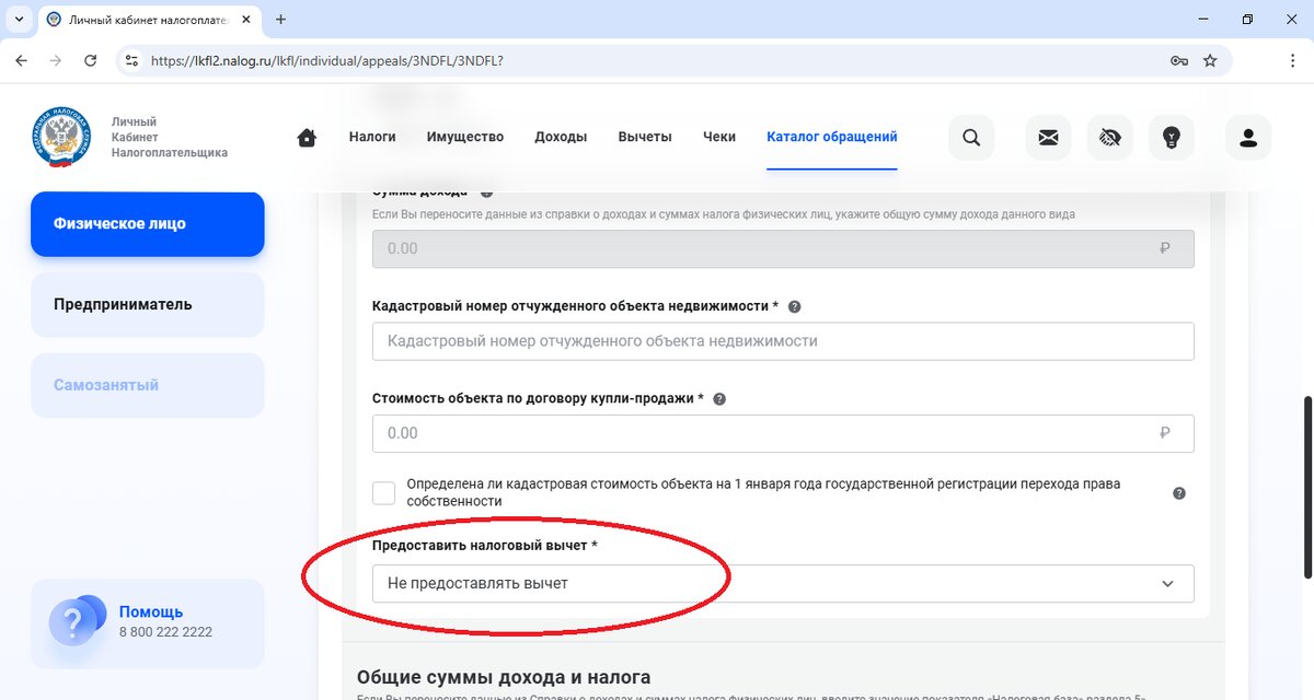 Строка Предоставить налоговый вычет (не предоставлять вычет)