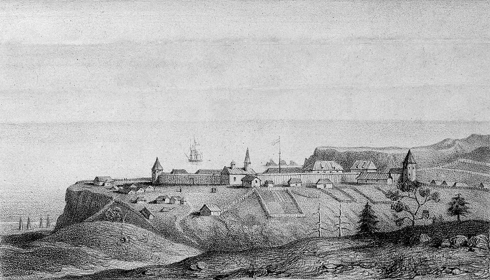 Vue de l'etablissement russe de la Bodega, à la Côte de la Nouvelle Albion, en 1828
