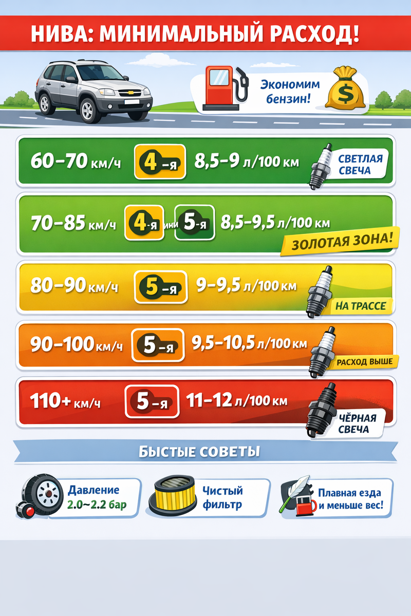 Инфографика по экономии бензина для Нивы
