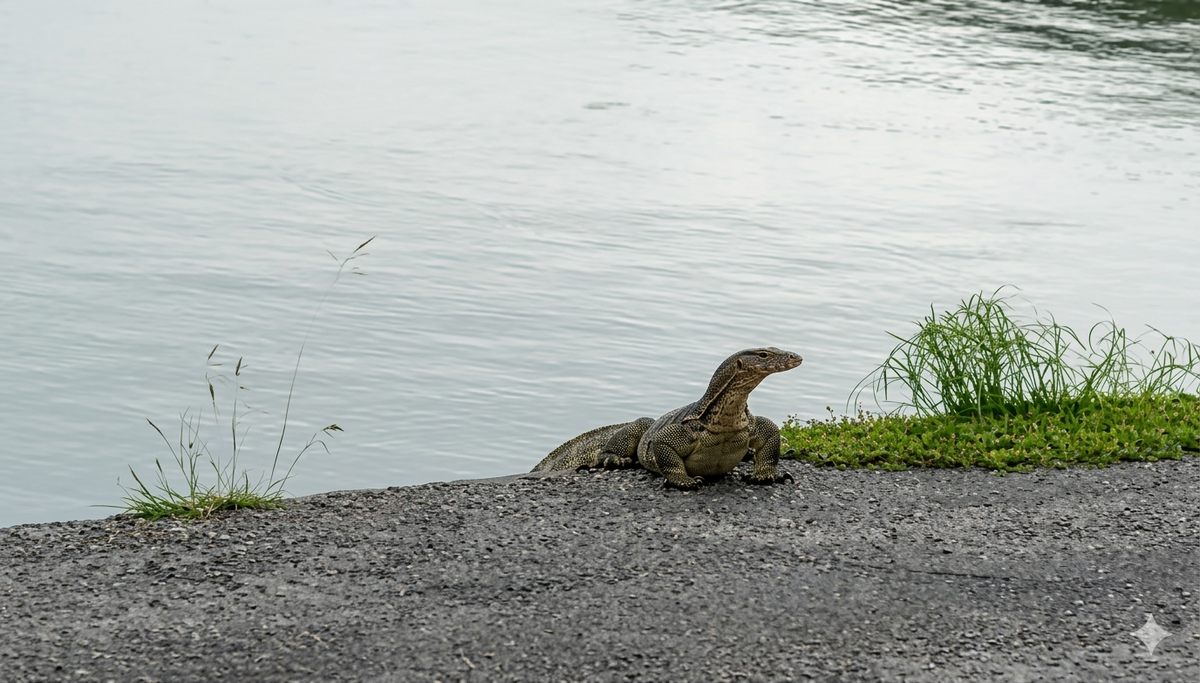 Варан созерцает дорогу 