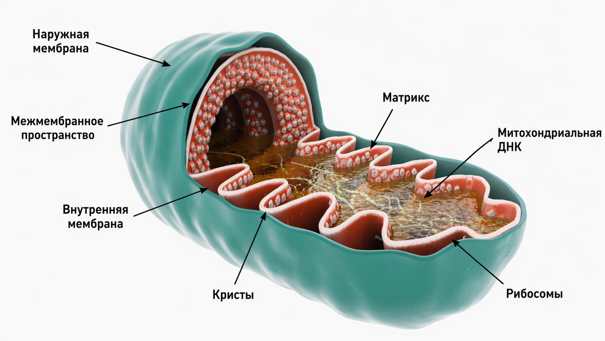 Митохондрии — это «энергетические станции» клетки: именно здесь из питательных веществ образуется АТФ — молекула, которая даёт энергию для движения, работы органов и всех процессов в организме. Чем активнее работают митохондрии, тем стабильнее уровень энергии и выносливость клетки. Фото: Хатуна Колбая