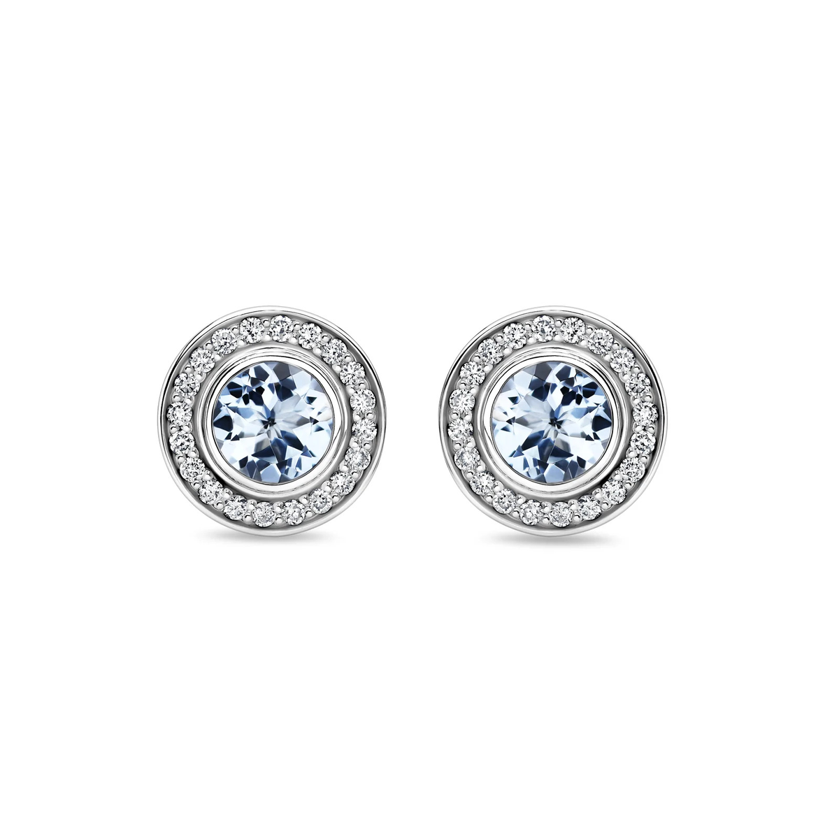 Пусеты из белого золота с аквамарином 1.22 ct и бриллиантами 0.28 ct
