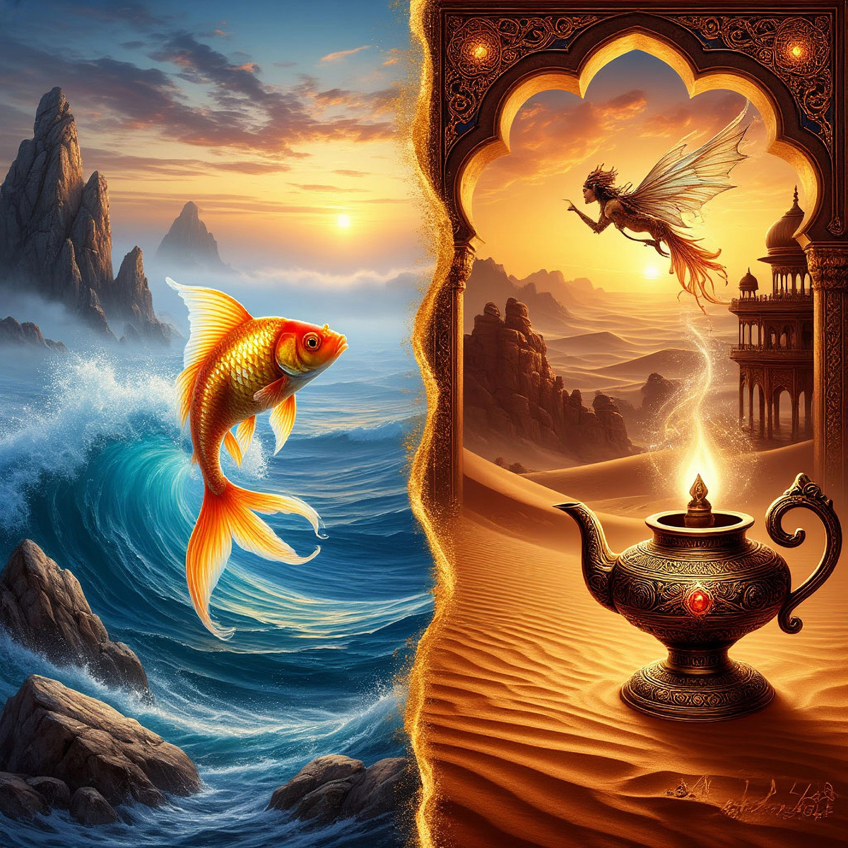 Золотая рыбка и Джинн - два сказочных персонажа исполняющих желания людей.
