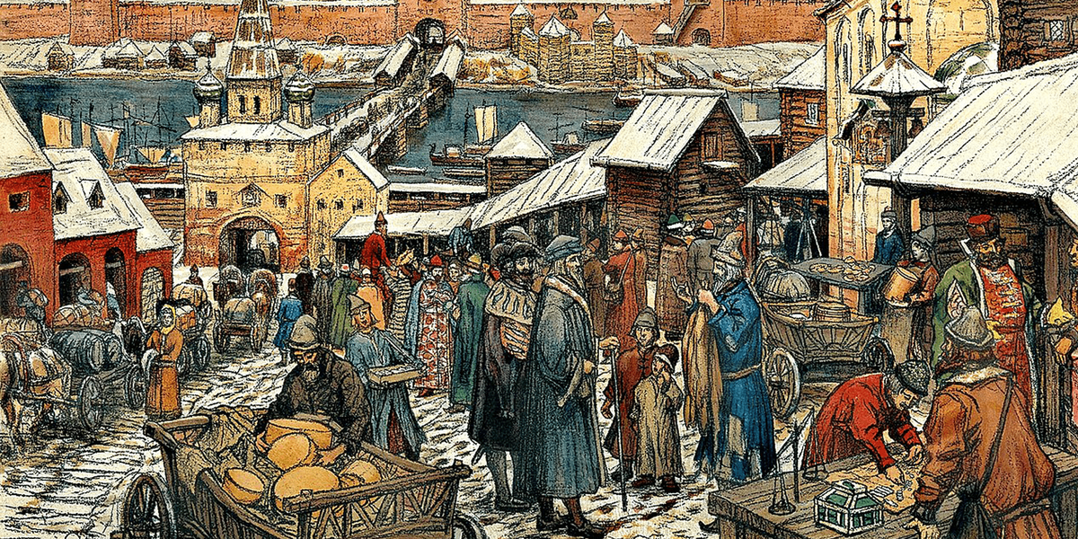 «Новгородский торг» Художник Аполлинария Васнецова, созданная в 1909