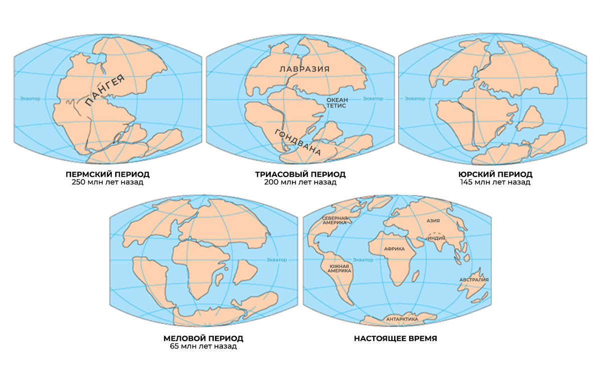 Формирование современного облика континентов за 250 миллионов лет