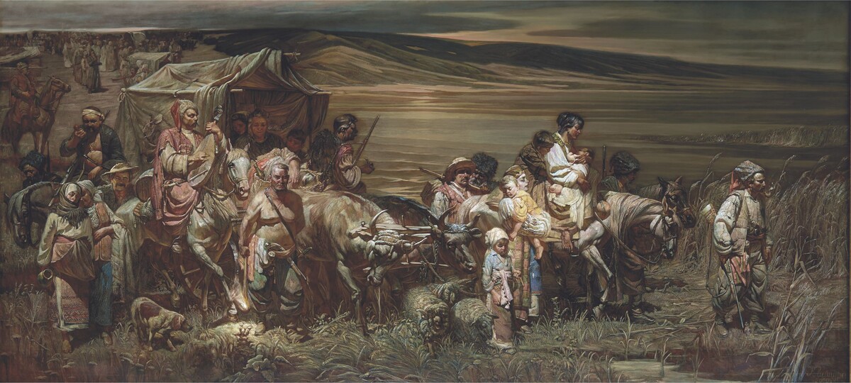 Картина художника Геннадия Квашуры «Переселение черноморских казаков на Кубань» (изображение из открытых источников сети Интернет).