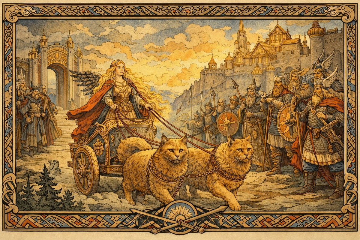 Приход Фрейи в Асгард. Иллюстрация автора