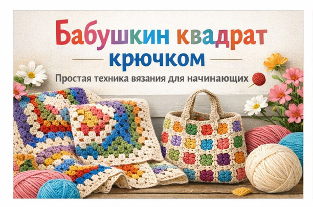 Бабушкин квадрат крючком: простая техника вязания для начинающих 🧶