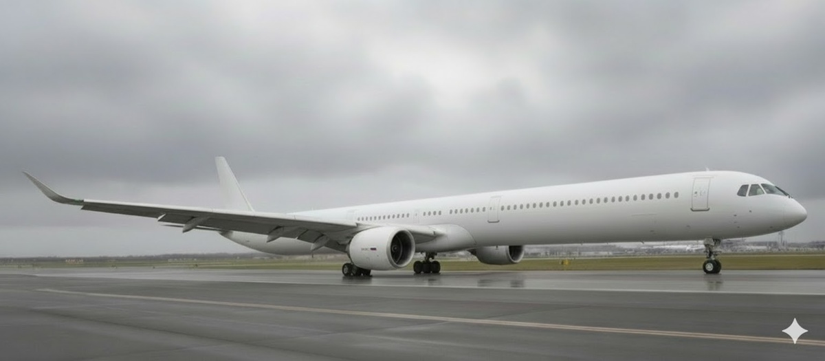 Фантазия на тему МС-21 с двигателями ПД-26, большим крылом, усиленным шасси и удлиненным фюзеляжем.