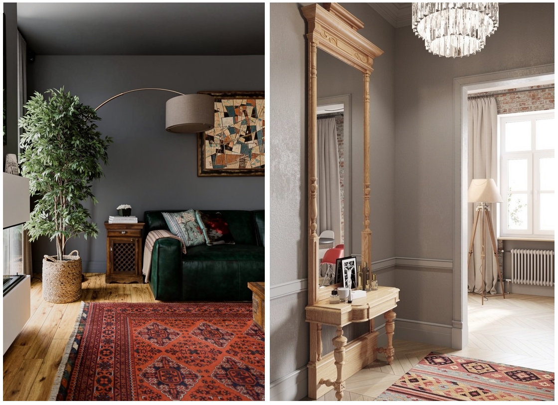 Варианты- как вписать в современный интерьер винтажные ковры, старинные зеркала и тумбы