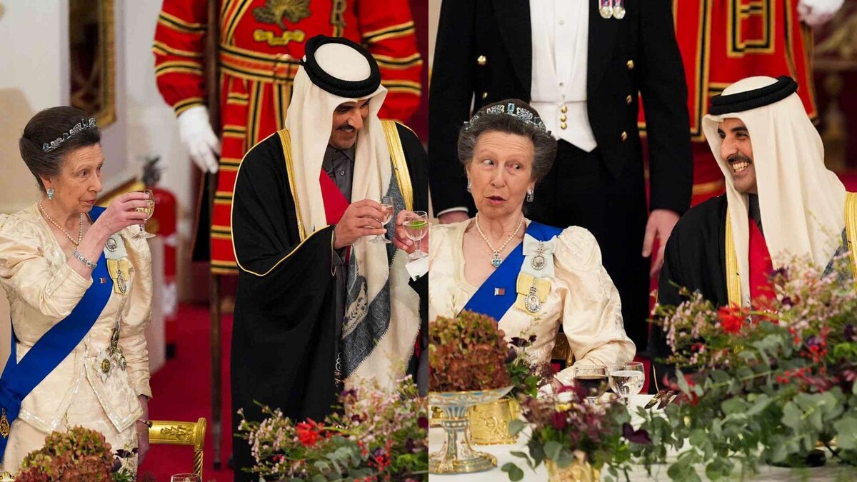 Принцесса Анна, эмир-шейх Тамим бин Хамад Аль Тани на государственном банкете в Букингемском дворце, 2024 год. Фото Jordan Pettitt - WPA Pool / Getty