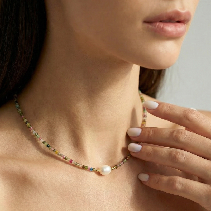 Чокер из турмалина с жемчугом Samotsvet.ru