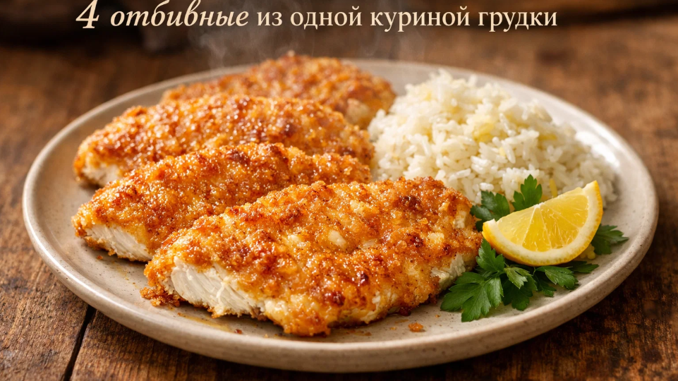 Из одной куриной грудки делаю 4 порции отбивных в сырной панировке — бюджетный ужин для семьи