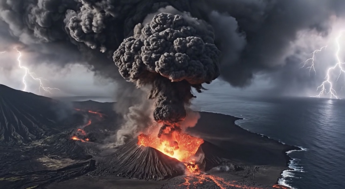 Мощнейшее извержение вулкана Тамбора в Индонезии (сделано ИИ)