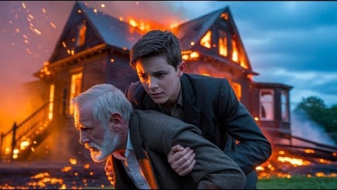 Мальчик Ваня увидел пожар в доме деда Кузьмы и сразу же побежал туда и спас его