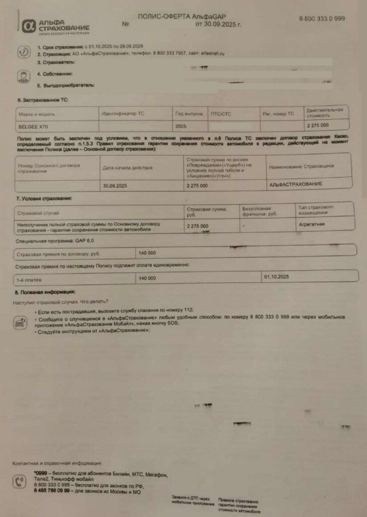 Полис-оферта "АльфаGAP" от АО "АльфаСтрахование"