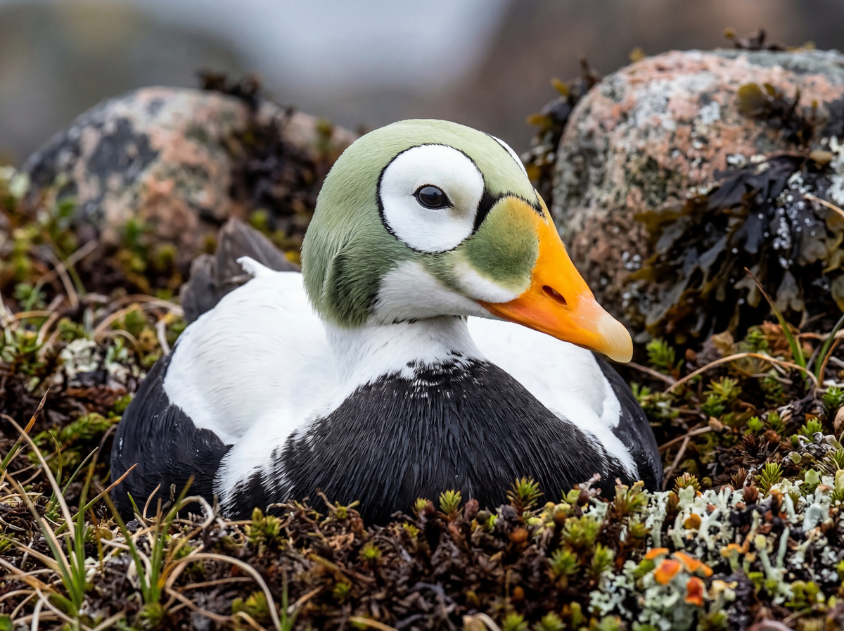 Очковая гага (Somateria fischeri) занесена в Красную книгу России. 