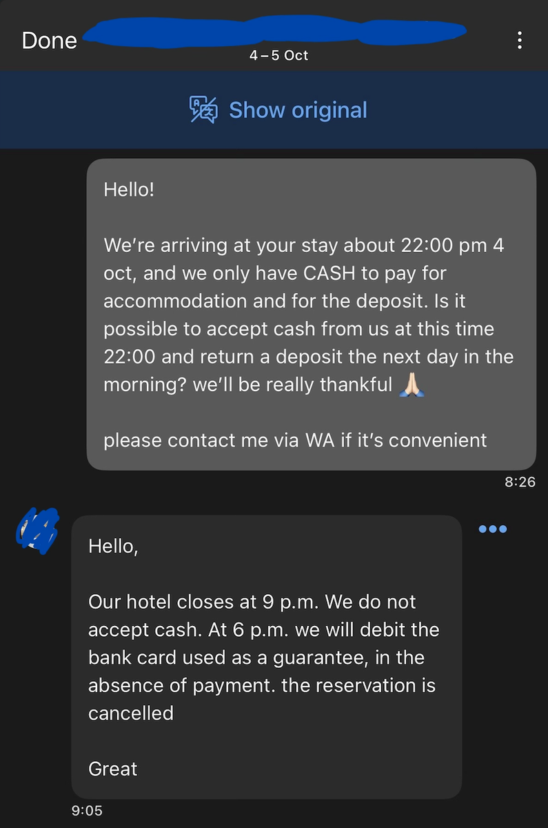 Единственное сообщение, которое я получила от хоста