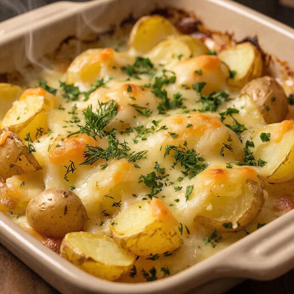 молодая картошечка с сырно-сливочной поливке прямо из духовки