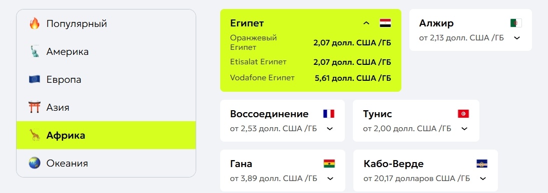 Виртуальная сим-карта Unisim для путешествия в Египет