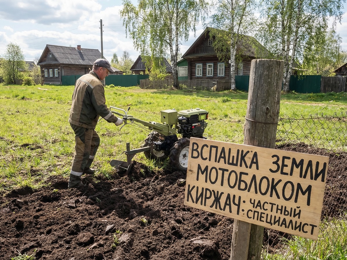 Вспашка земли мотоблоком в Киржаче