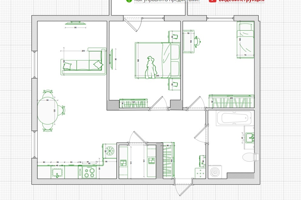 Примерный план расстановки мебели. Делала сама 