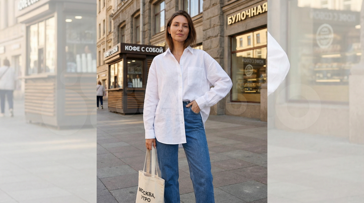 Белая рубашка навыпуск с прямыми джинсами — классика 2026, которая не устаревает