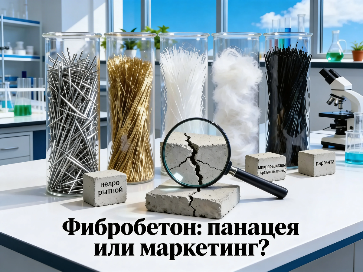 Пять контейнеров, пять типов фибры, пять разных историй. Одна реально панацея для полов, другая — чистый маркетинг для фундамента. Угадаете, какая куда? Подсказка — в новой статье 👆

