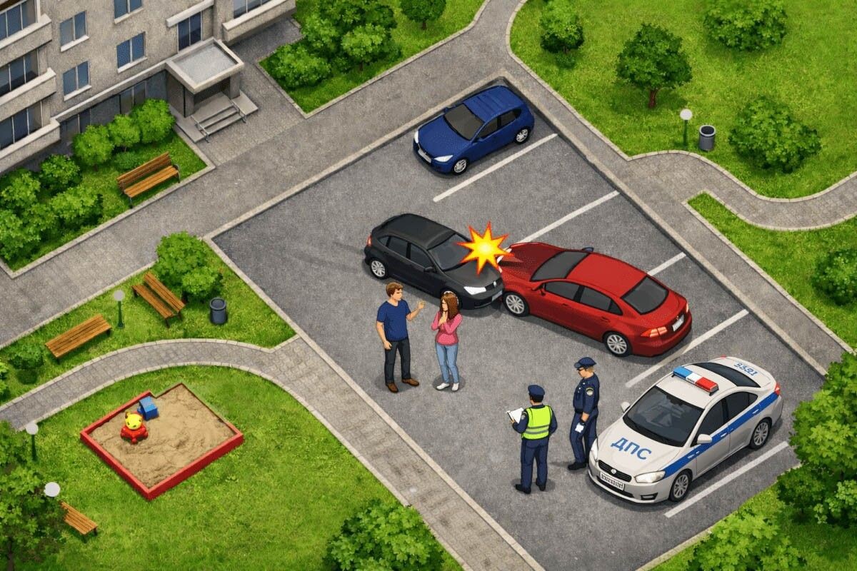 Аварии случаются во дворе, но как быть водителю, понятно не всегда. Источник: нейросеть📷
