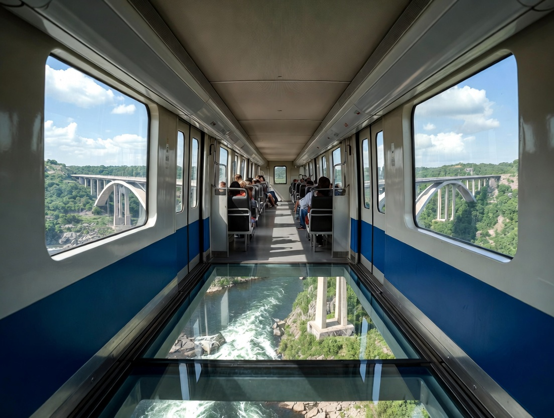 Поезд с прозрачным полом: захватывающие виды на мост и реку