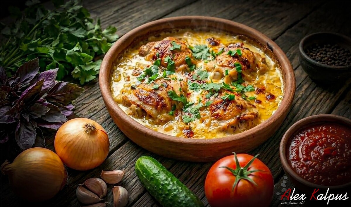 Курица в соусе с луком и сыром по-грузински: пальчики оближешь!
