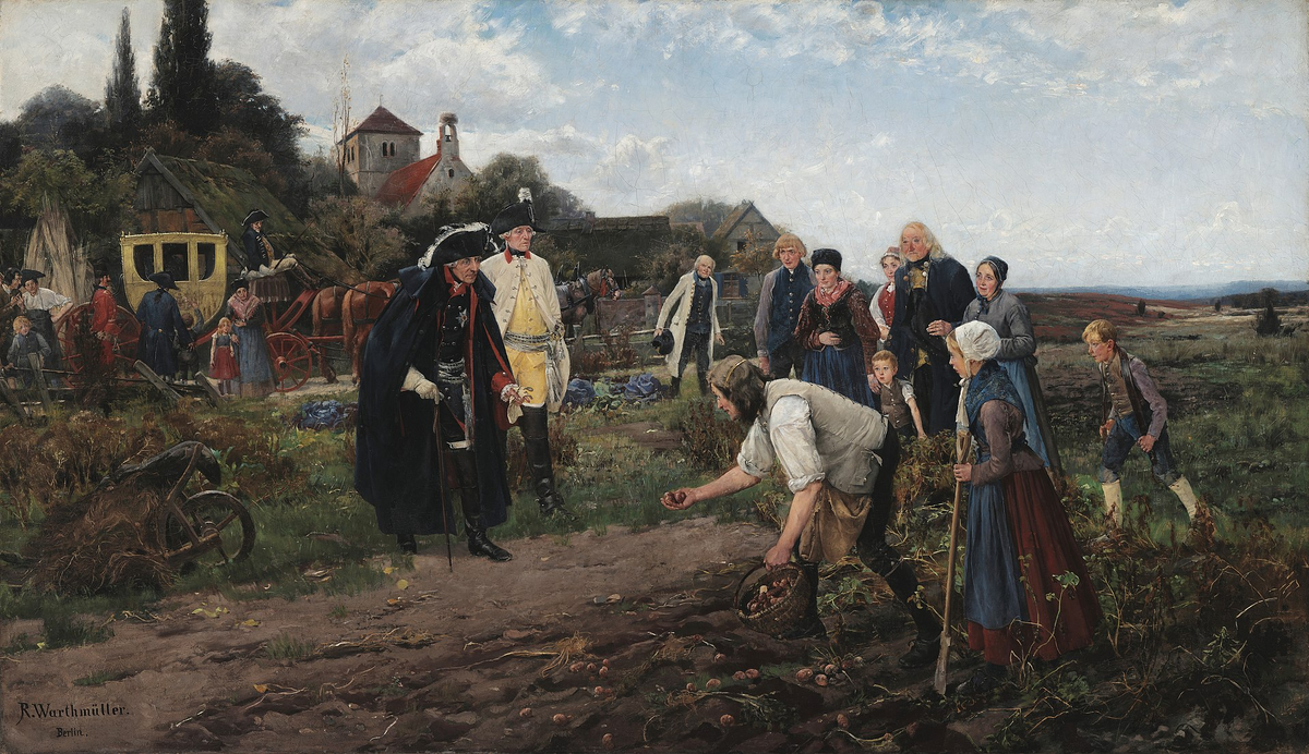 Фридрих II осматривает урожай картофеля во время одной из своих инспекционных поездок