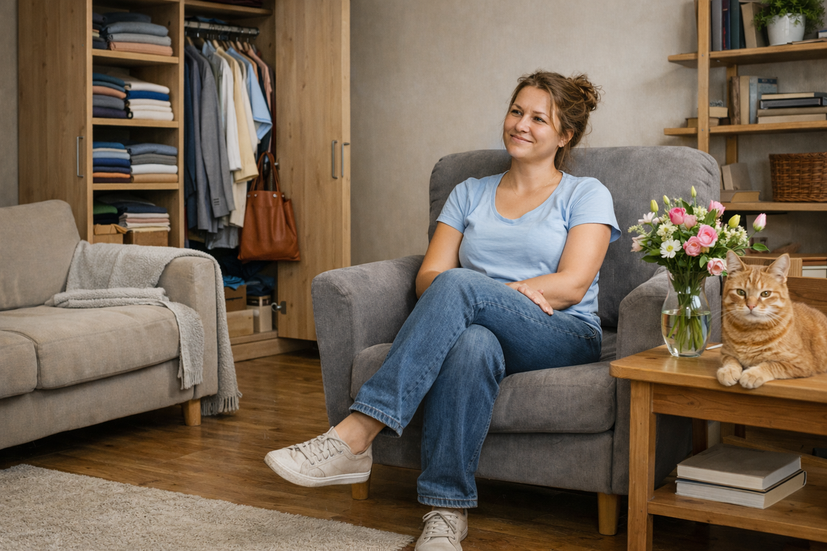 Усталая, но довольная собой.