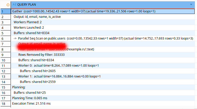 вывод плана запроса с последовательным сканированием