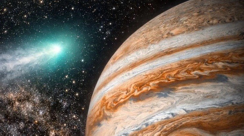    Сейчас космическая странница пролетает рядом с Юпитером.